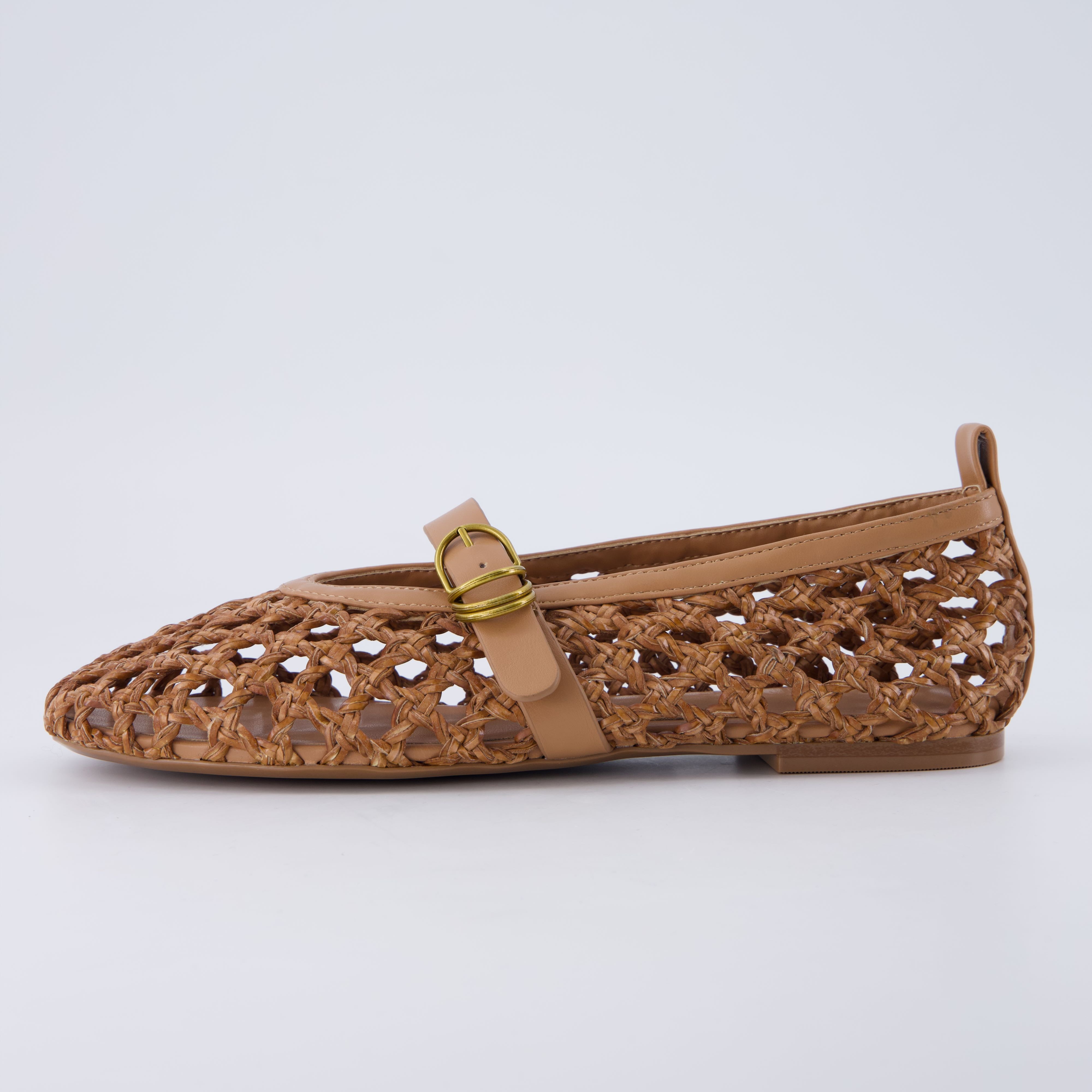 Wendy Woven Mary Jane Flats Tan