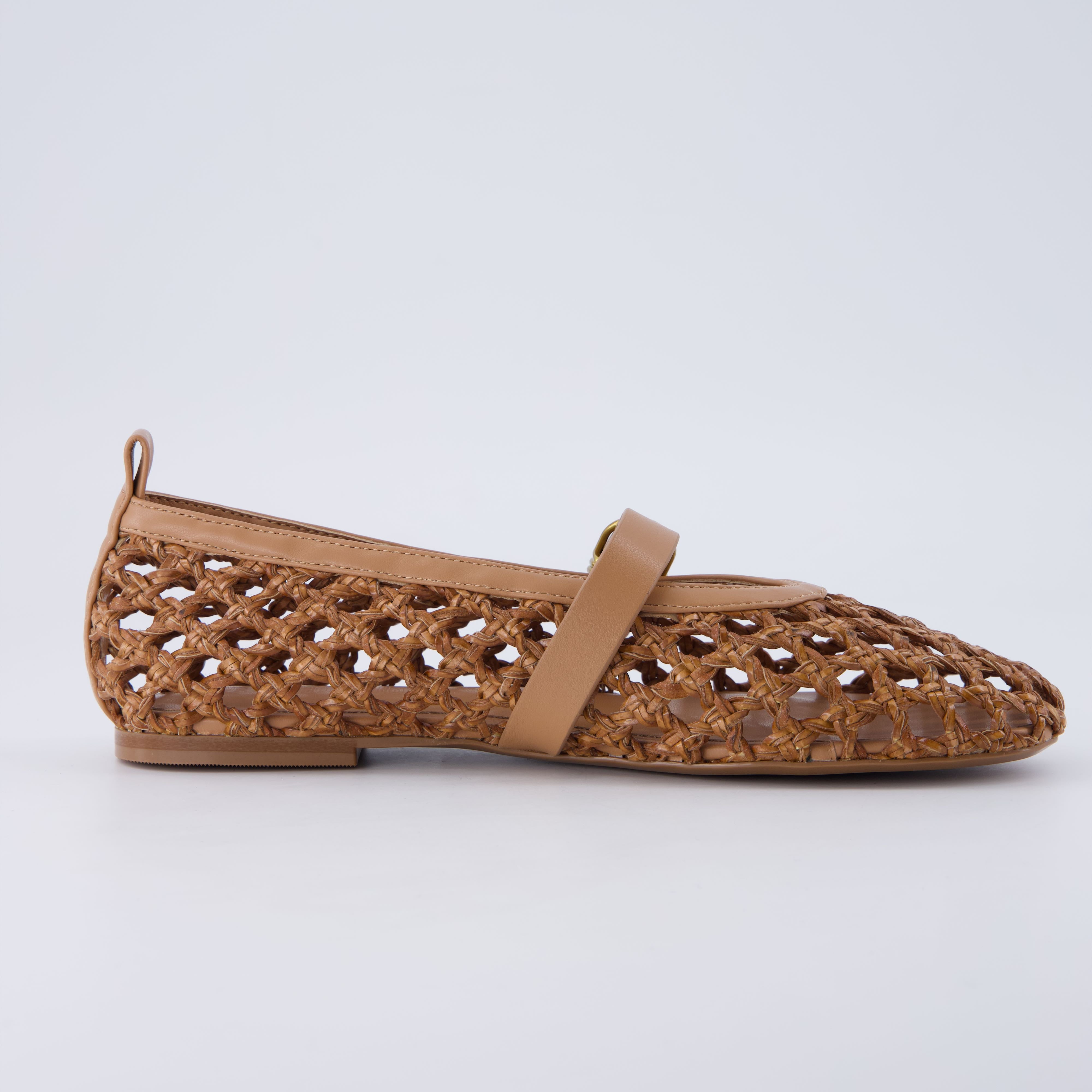 Wendy Woven Mary Jane Flats Tan
