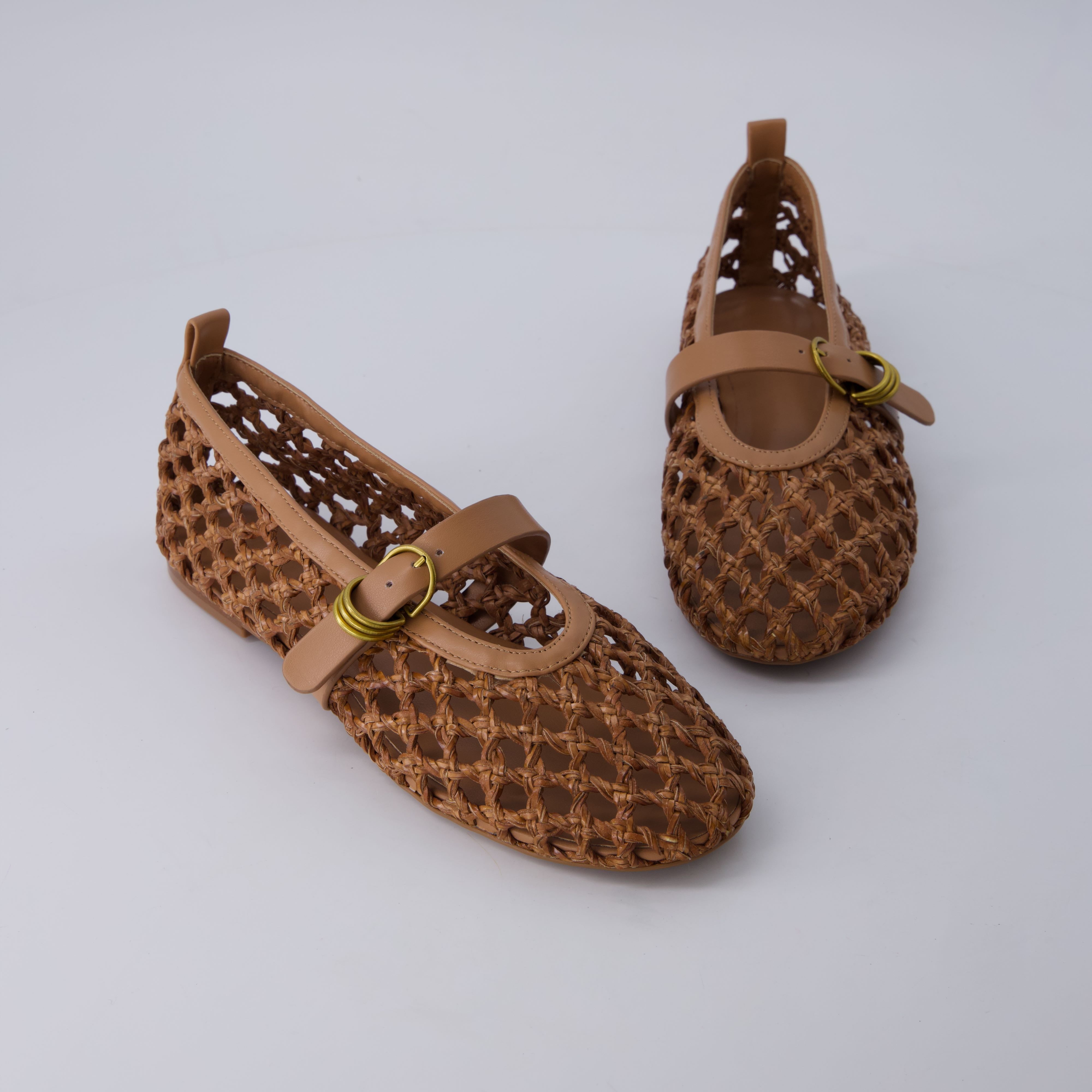 Wendy Woven Mary Jane Flats Tan
