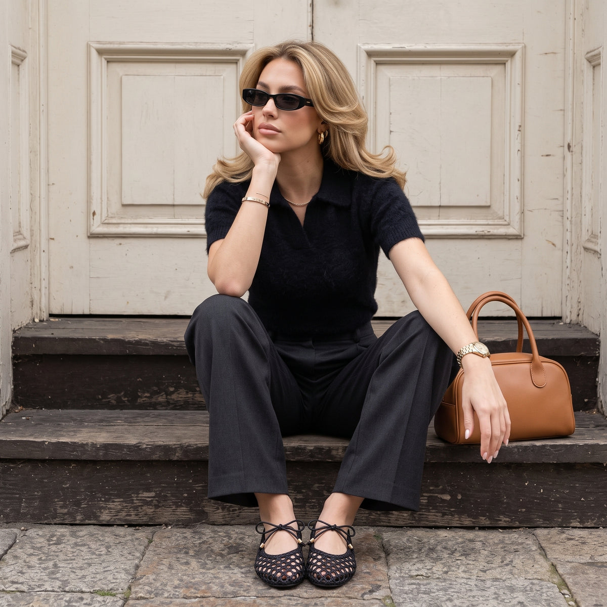 Wesley Woven Ballet Flats Black