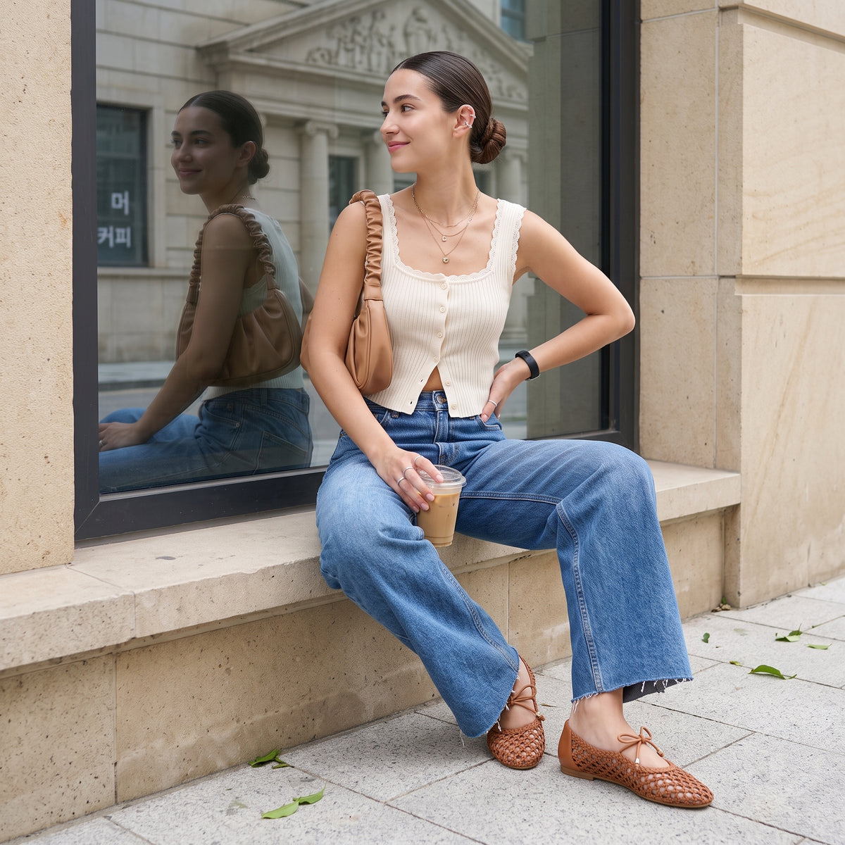 Wesley Woven Ballet Flats Cognac