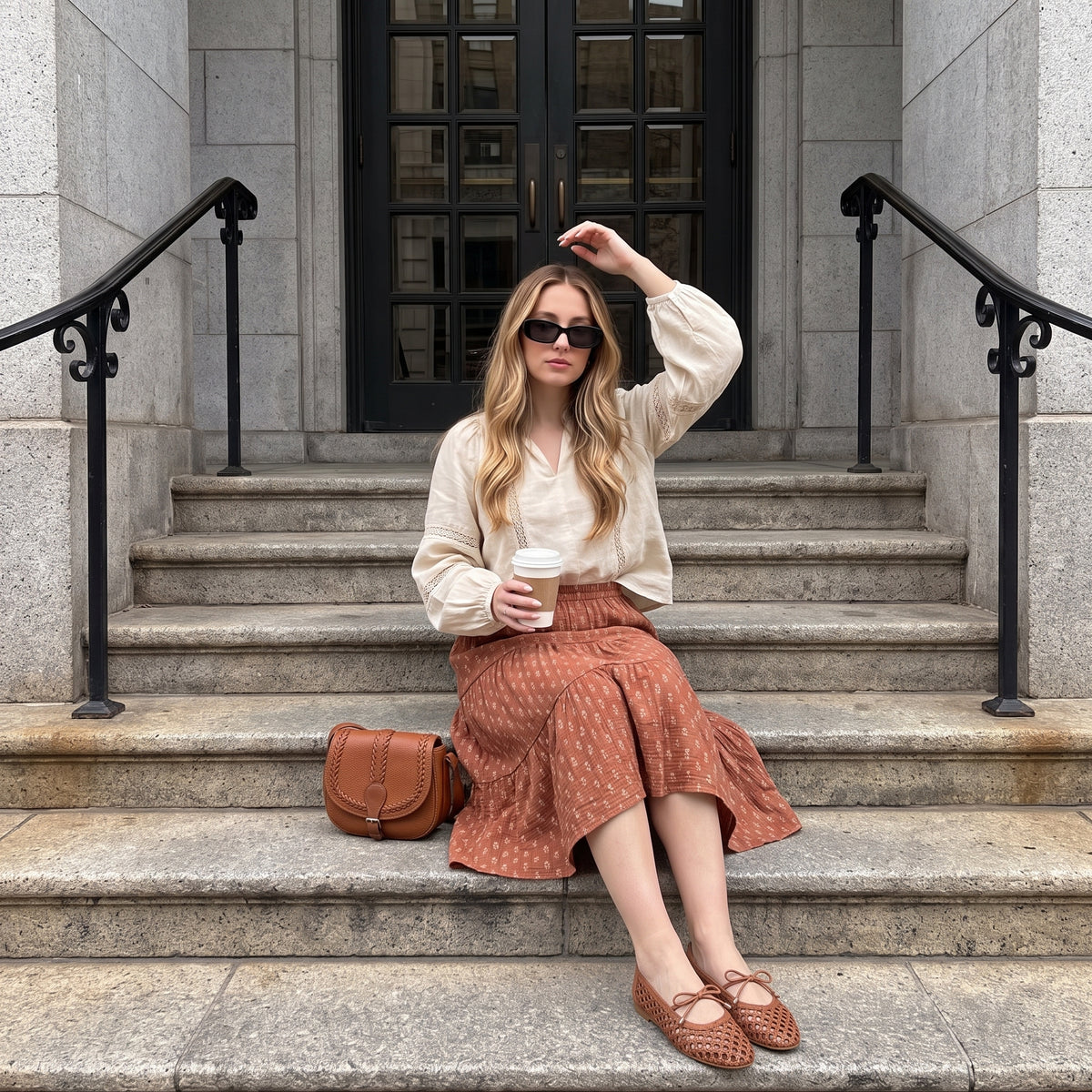 Wesley Woven Ballet Flats Cognac