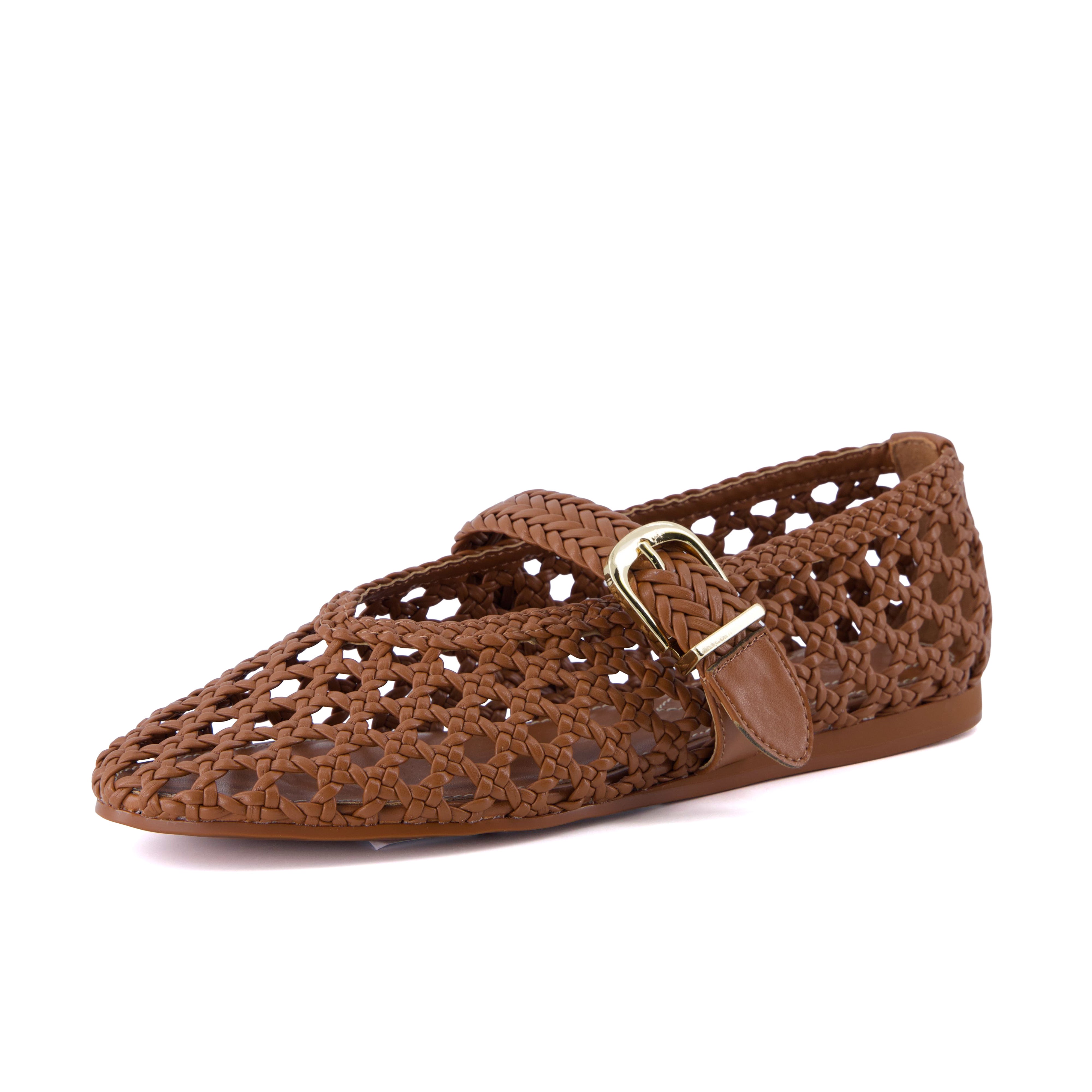 Wit Hand Woven Flats Cognac