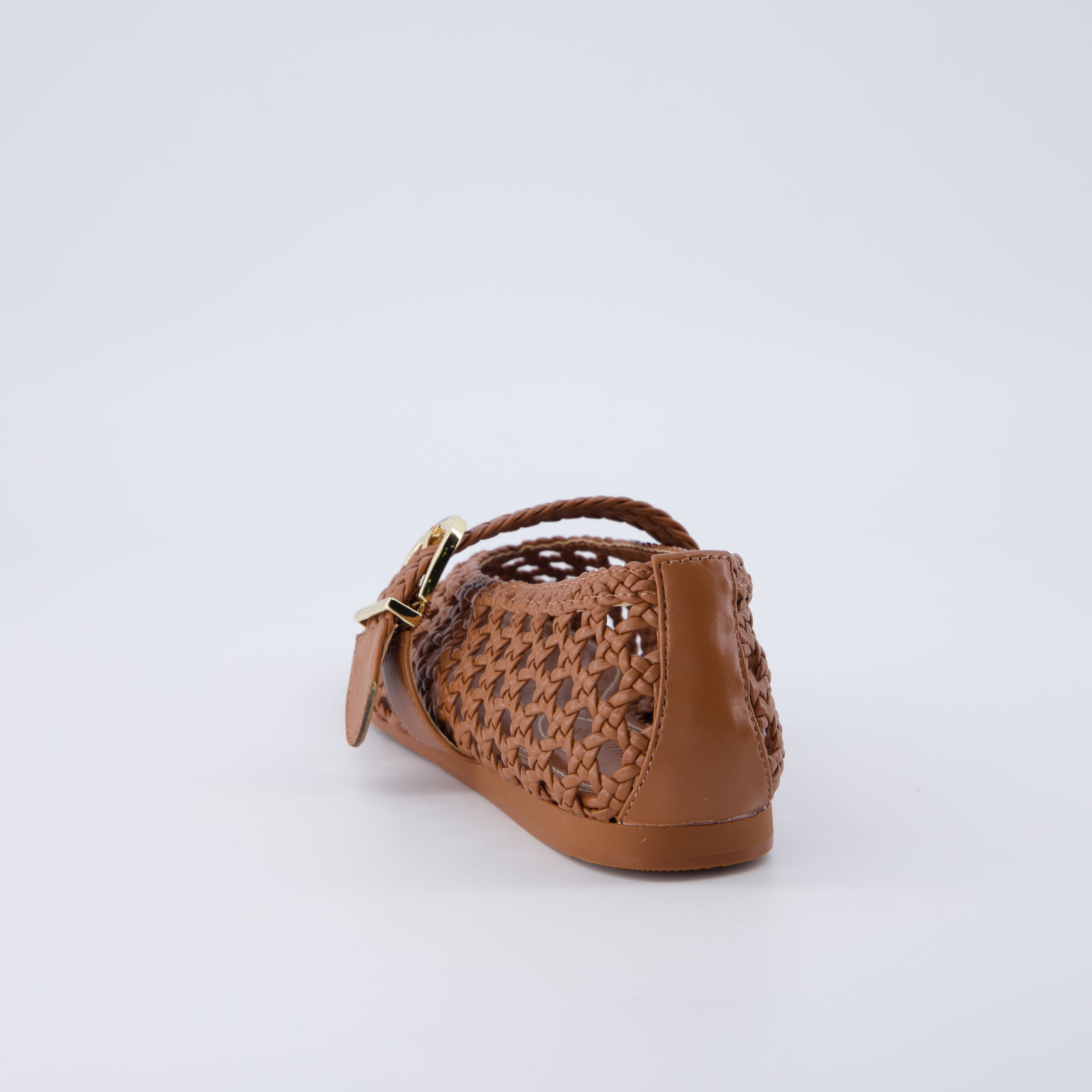 Wit Hand Woven Flats Cognac