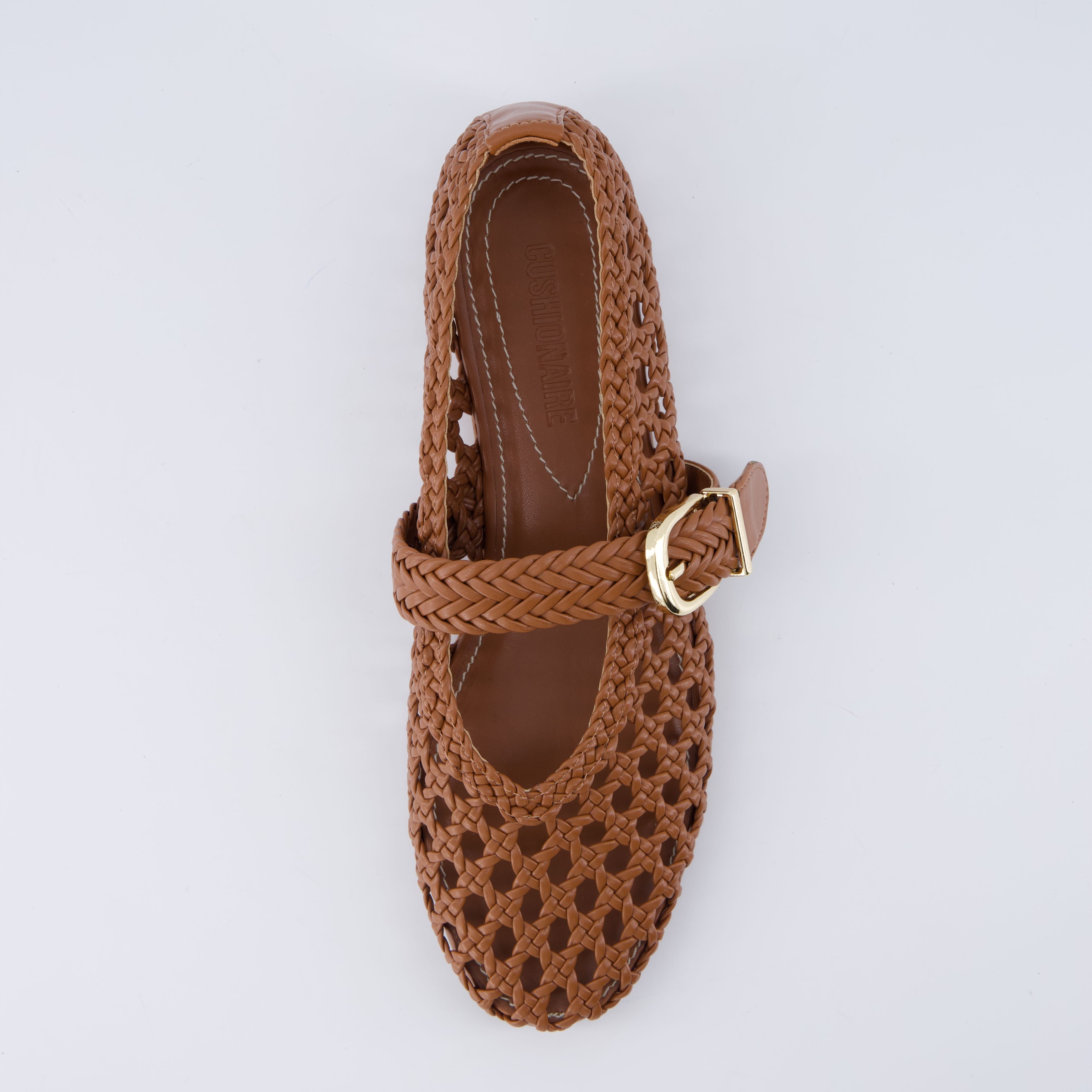 Wit Hand Woven Flats Cognac