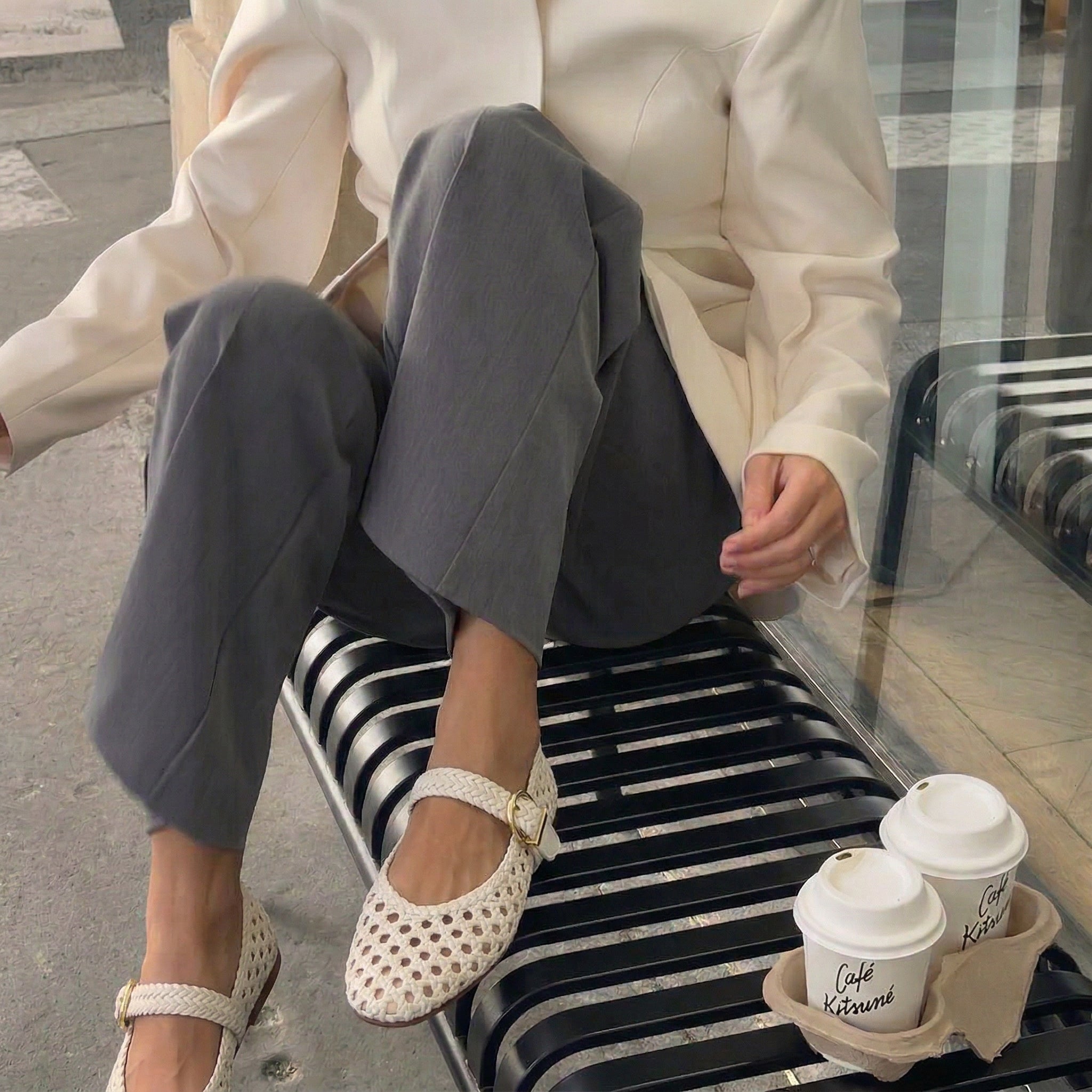 Wit Hand Woven Flats Cream