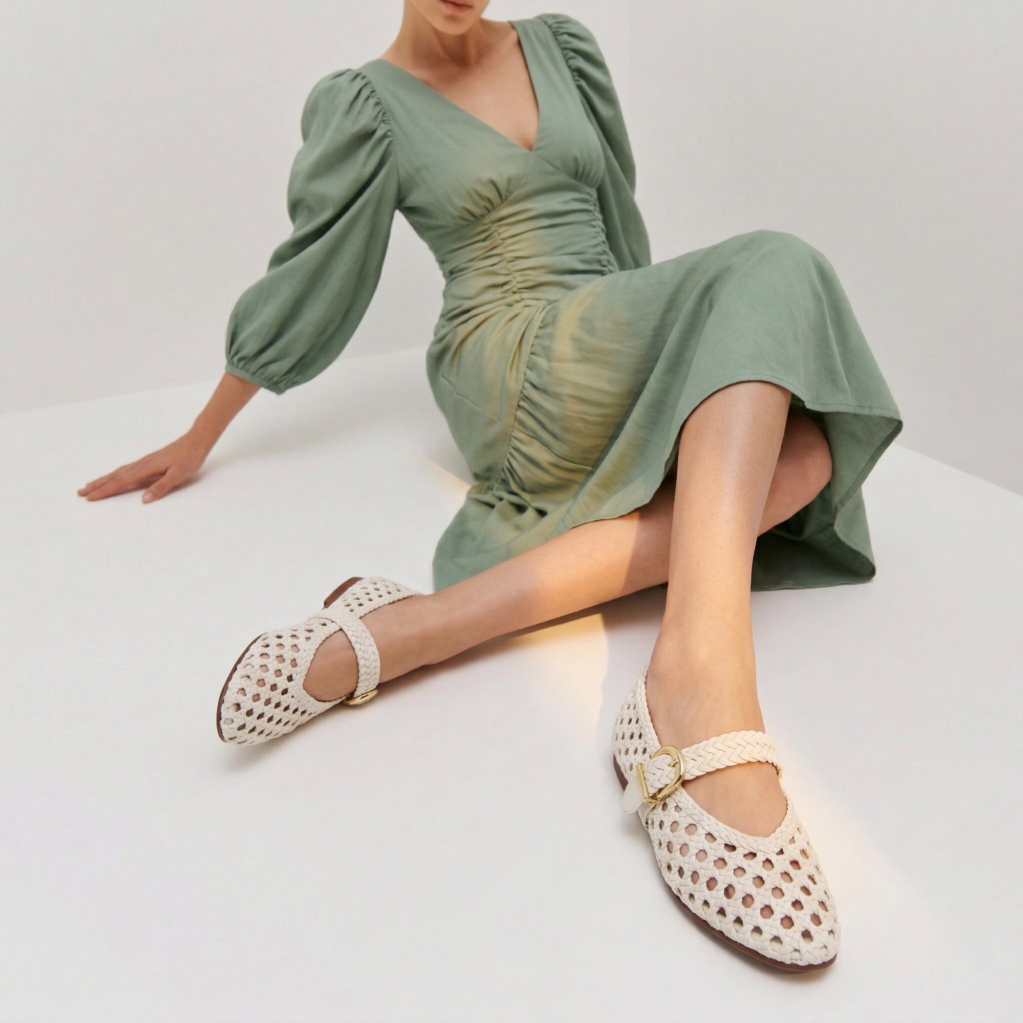 Wit Hand Woven Flats Cream
