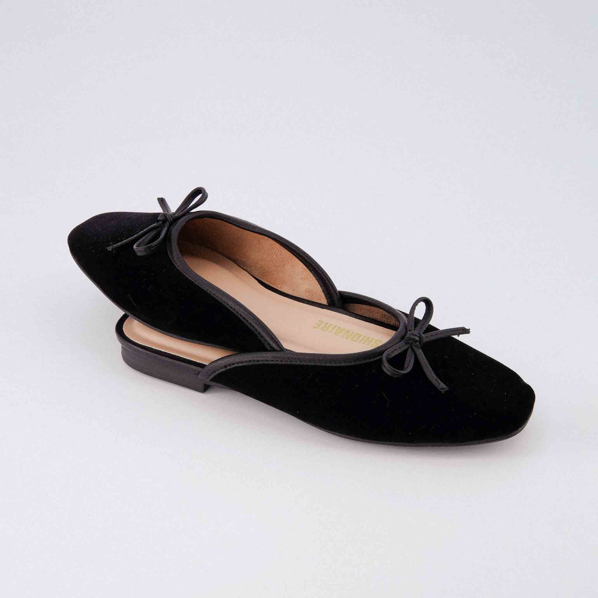 Jade Velvet Ballet Mule Black