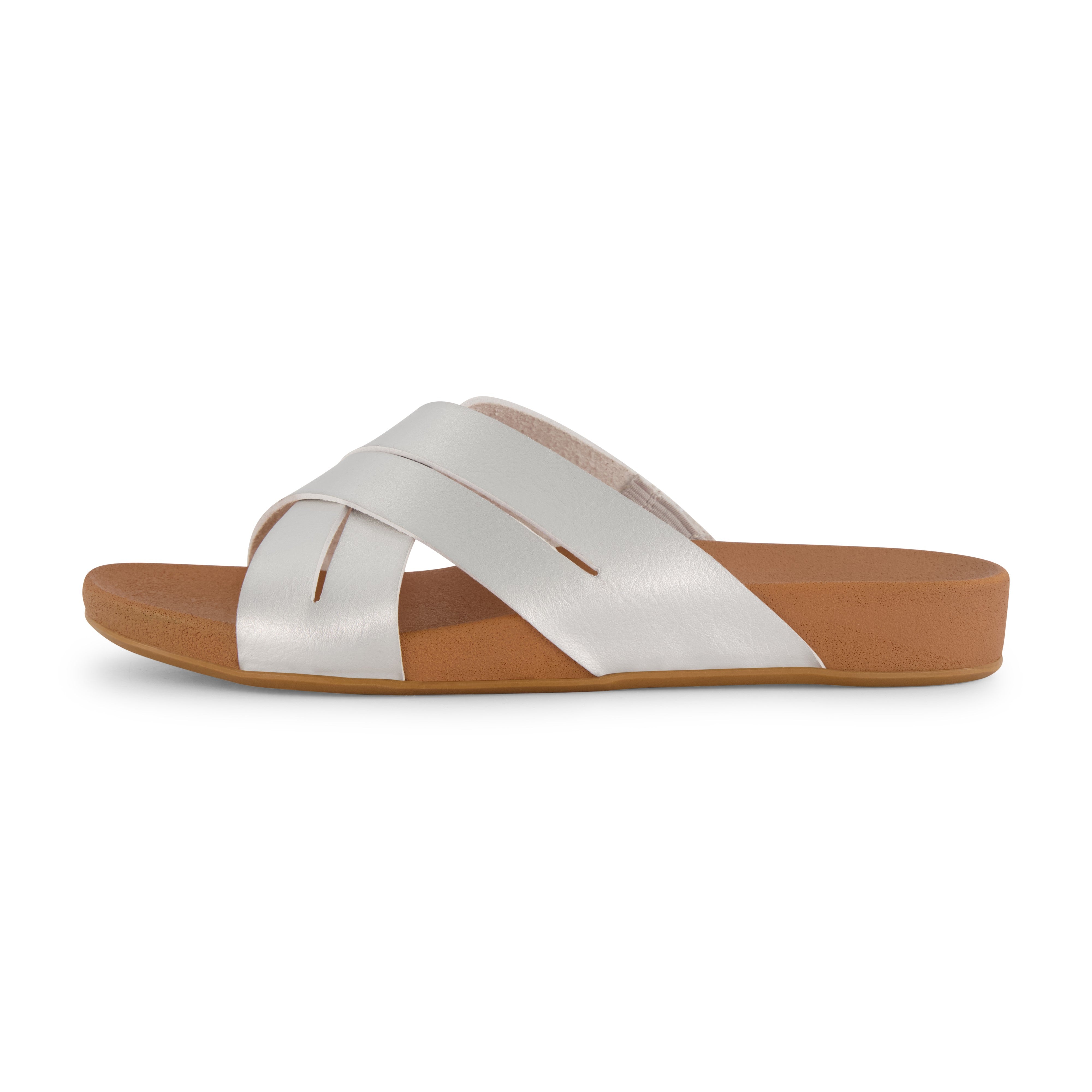 Jackie Cross Band Footbed Sandal Silver