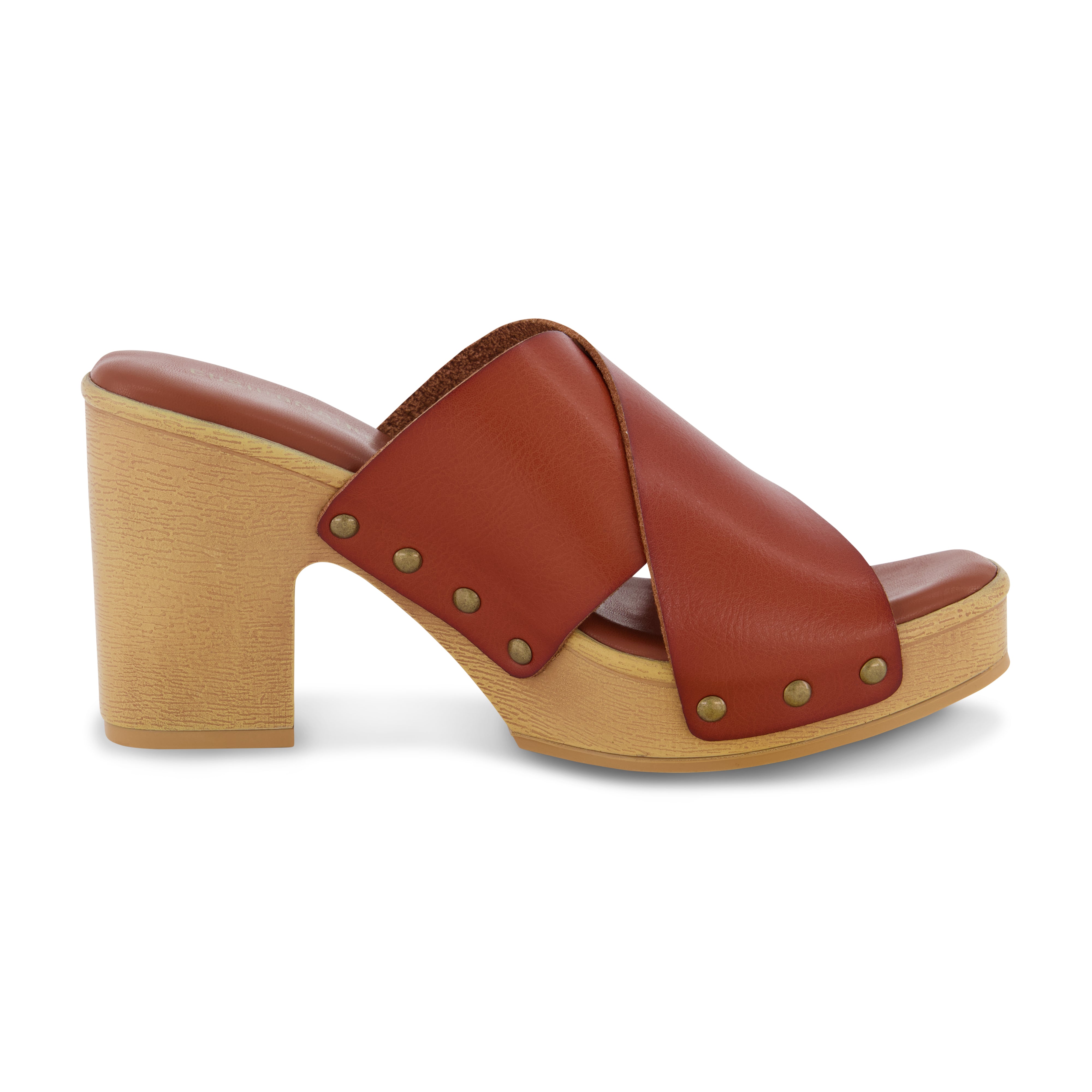 Kamari Studded Cross Band Clog Cognac