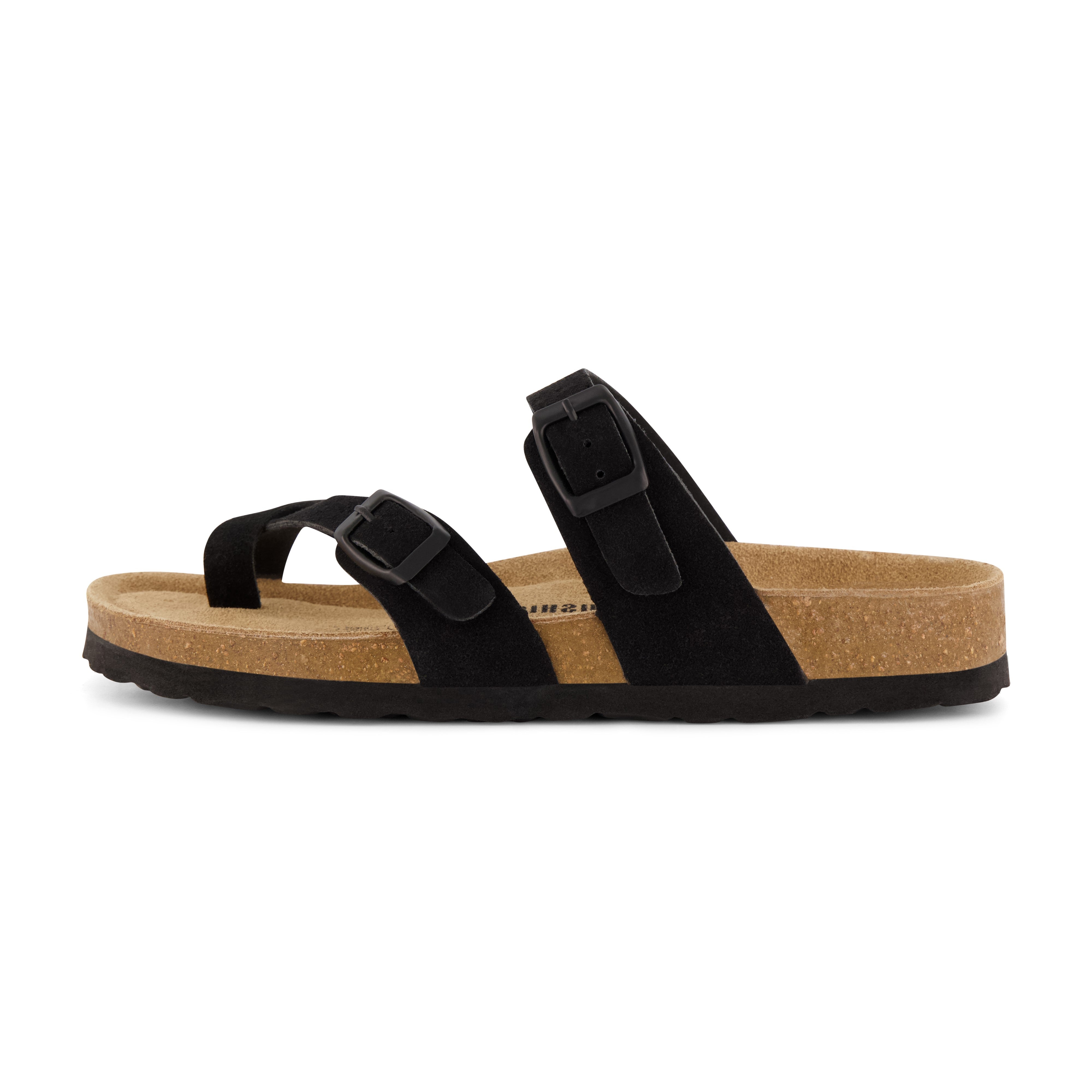 Luna Cork Footbed Sandal Suedes Black Vegan Suede