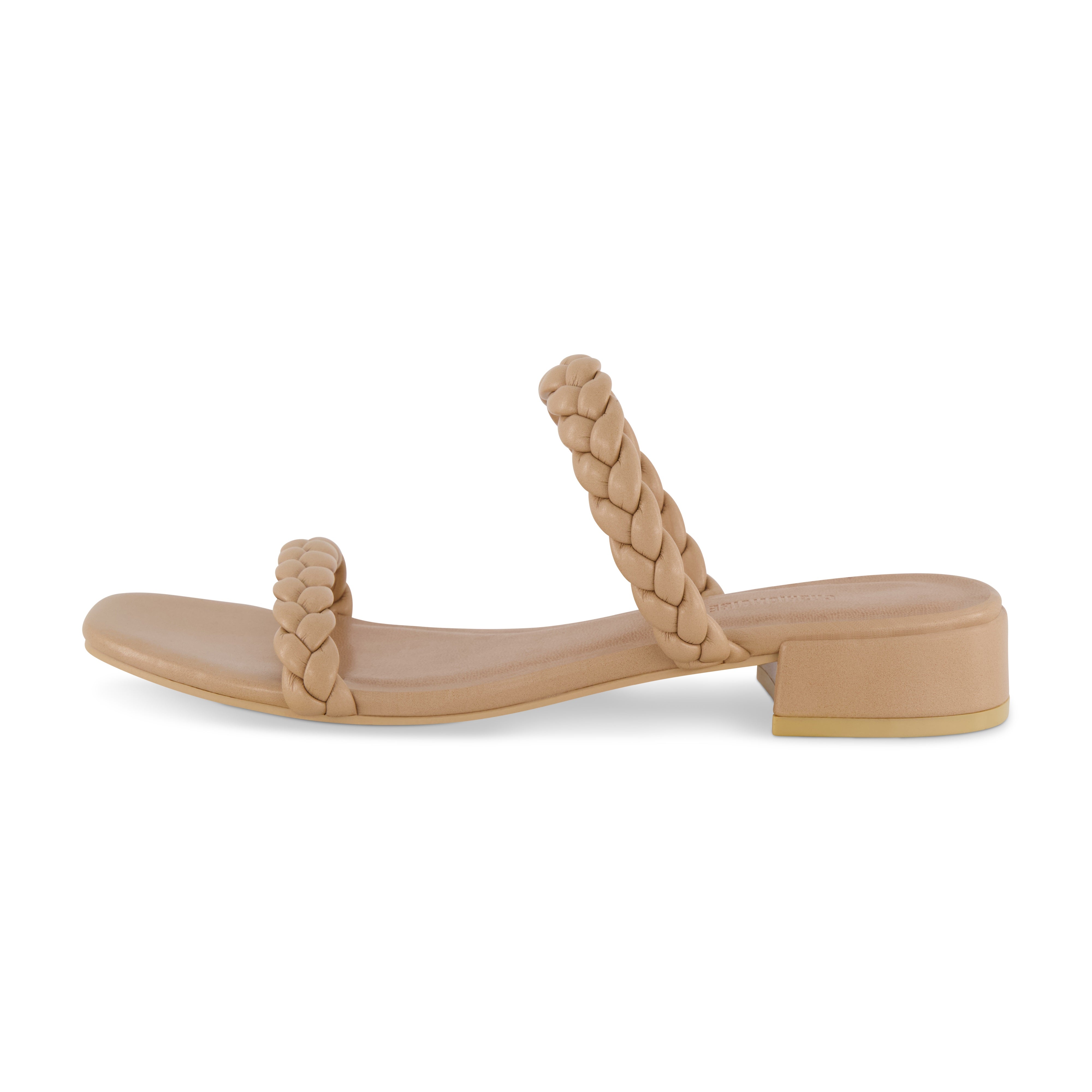 Neptune Braided Two Band Block Heel Sandal Nude