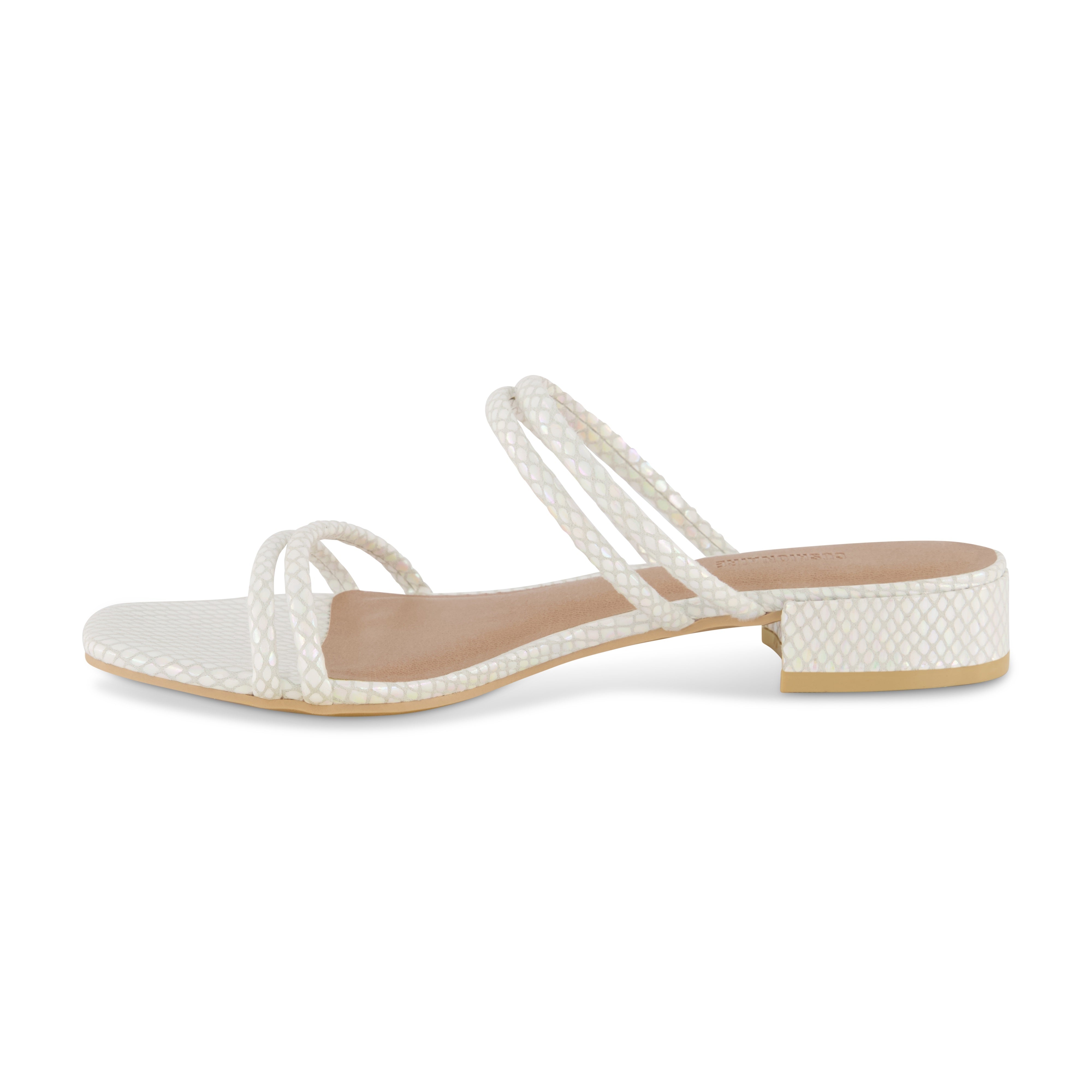 Nora Strappy Block Heel Sandal White Iridescent