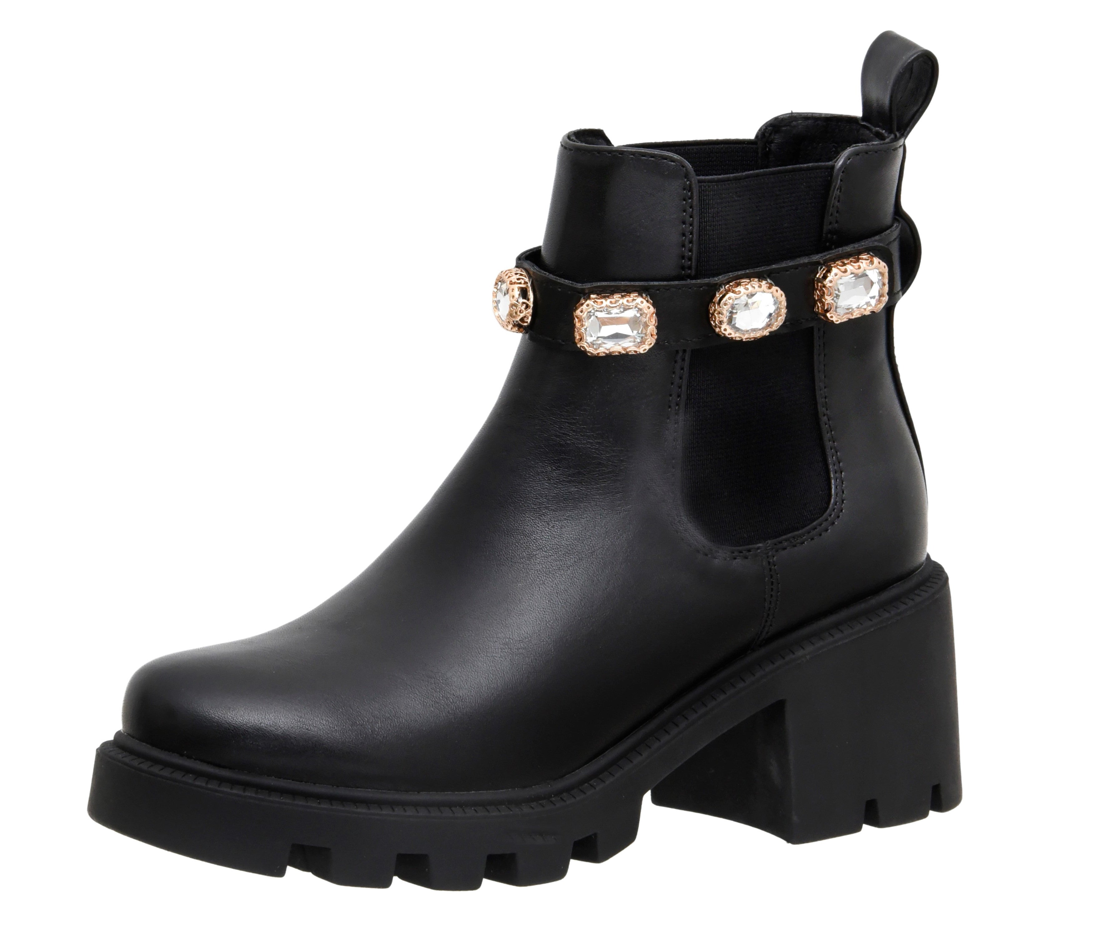 Julie Studded Strap Chelsea Boot Black