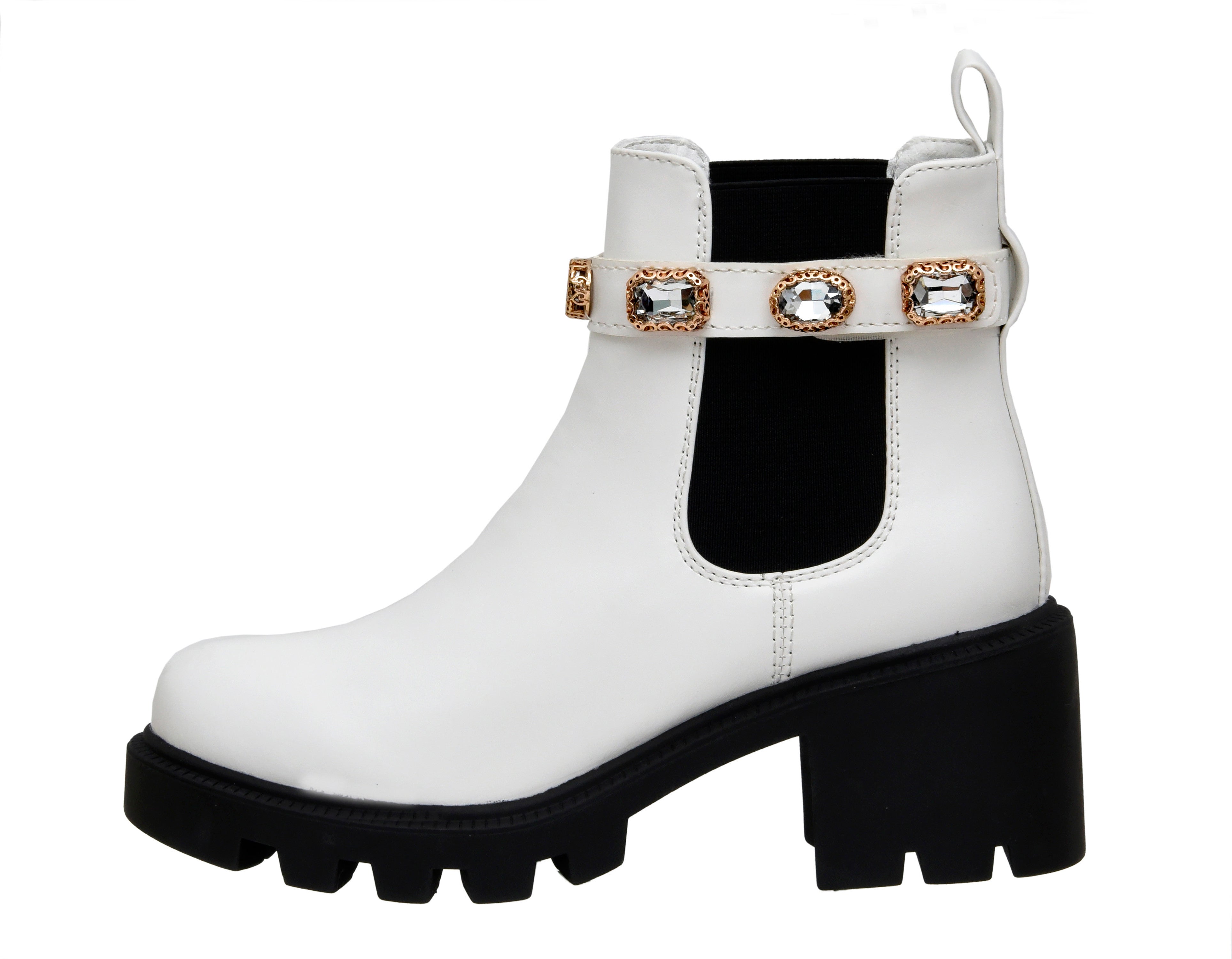 Julie Studded Strap Chelsea Boot White