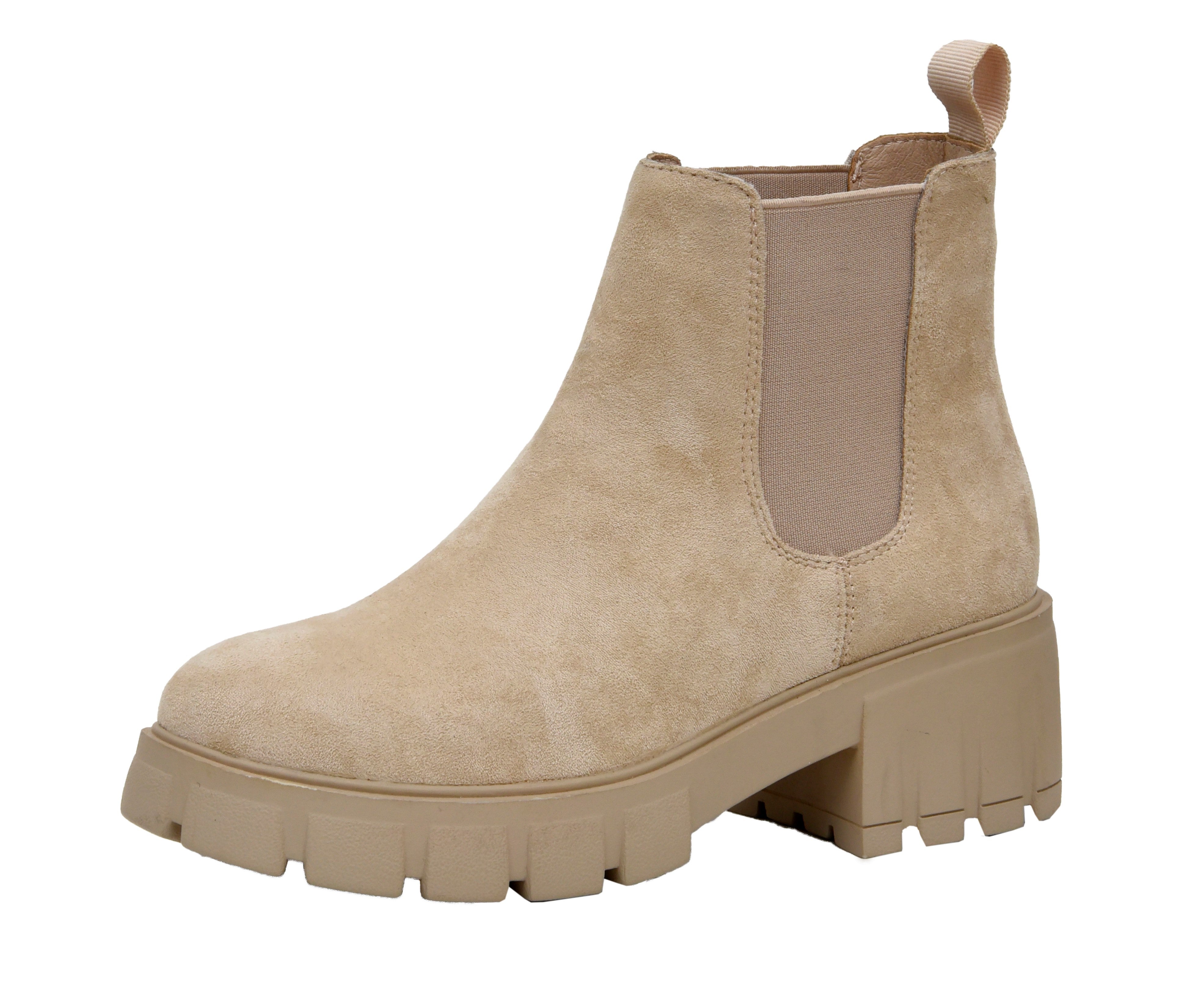 Sasha Lug Sole Chelsea Boot Taupe Suede