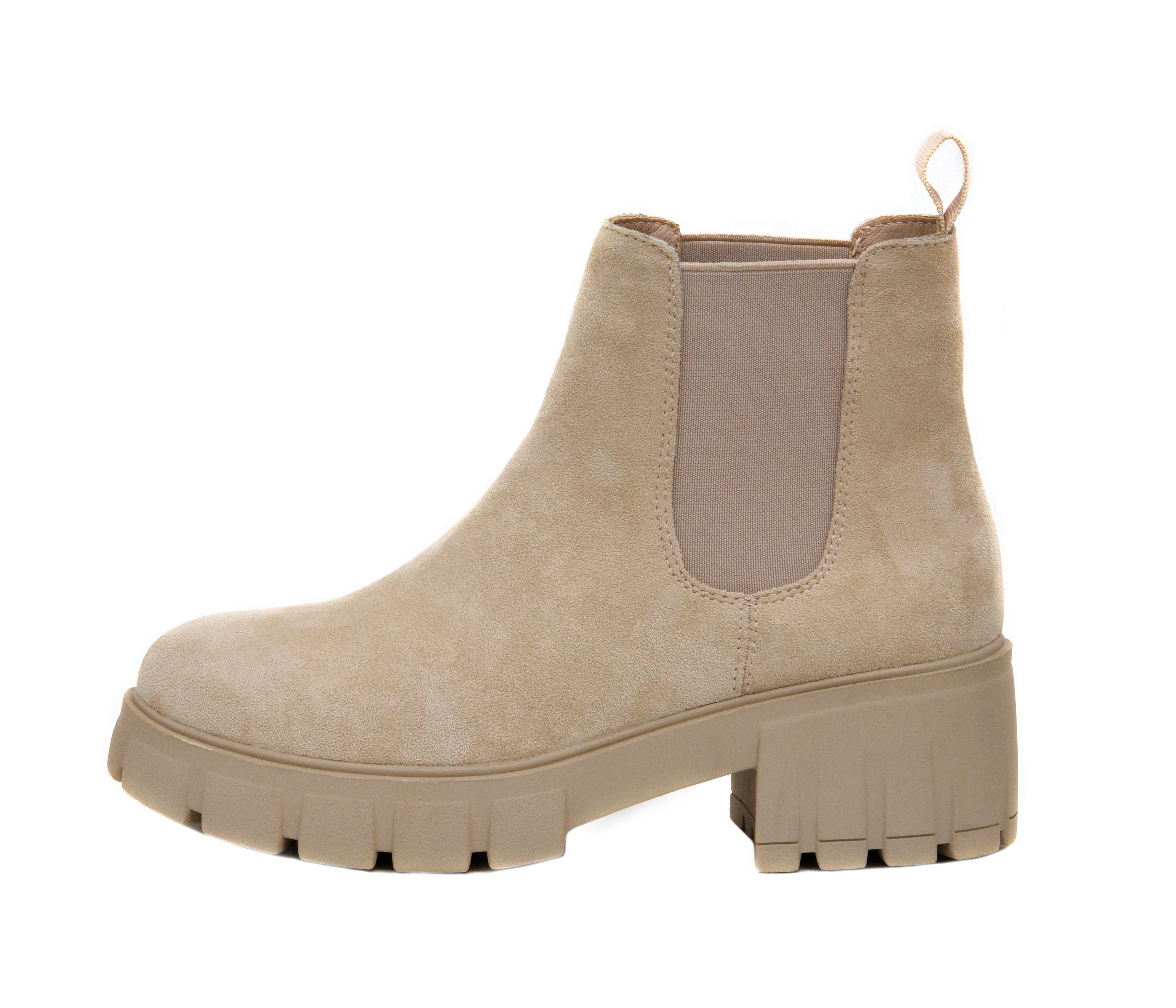Sasha Lug Sole Chelsea Boot Taupe Suede